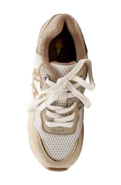 Volatile Beckett Crystal Embellished Mixed Media Platform Sneaker In Gold