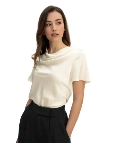 Lilysilk Cowl Neck Short Sleeves Silk T-shirt In Lily White