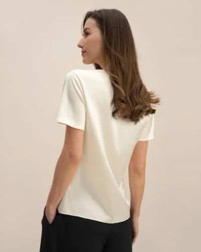 Lilysilk Cowl Neck Short Sleeves Silk T-shirt In Lily White