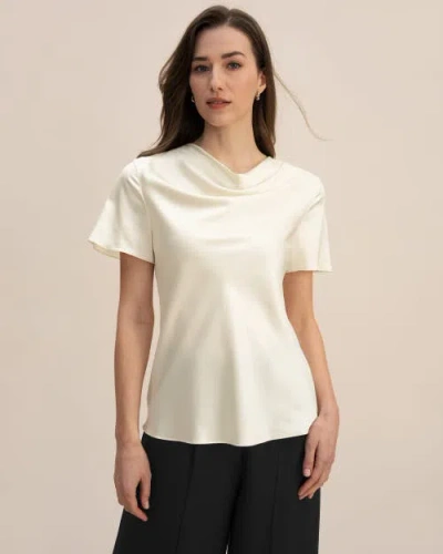 Lilysilk Cowl Neck Short Sleeves Silk T-shirt In Lily White