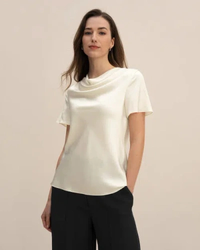 Lilysilk Cowl Neck Short Sleeves Silk T-shirt In Lily White