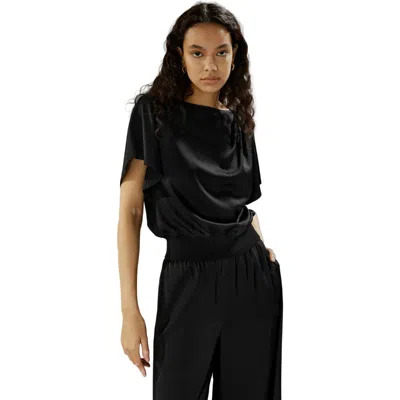 Lilysilk Short Rippled Batwing Sleeves Silk Shirt In Black