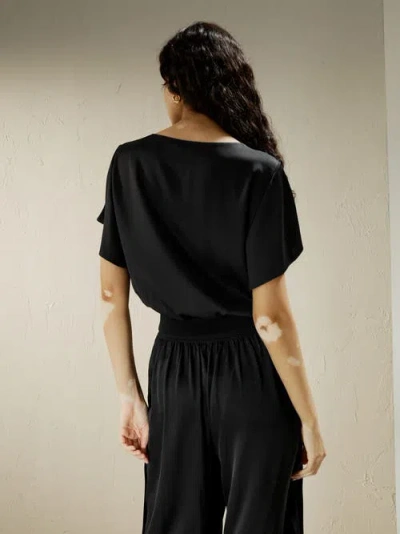 Lilysilk Short Rippled Batwing Sleeves Silk Shirt In Black