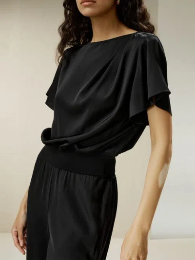 Lilysilk Short Rippled Batwing Sleeves Silk Shirt In Black