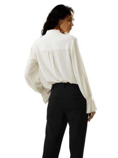 Lilysilk Silk V-neck Ribbon Blouse In Natural White