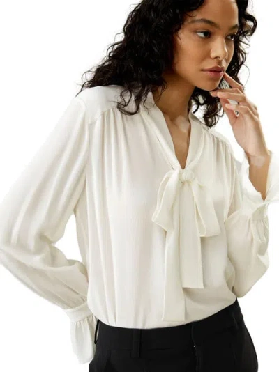 Shop Lilysilk Silk V-neck Ribbon Blouse In Natural White