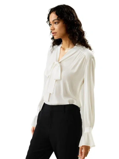 Lilysilk Silk V-neck Ribbon Blouse In Natural White