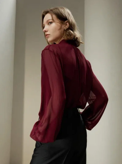 Lilysilk Tie Front Drawstring Georgette Blouse In Oxblood