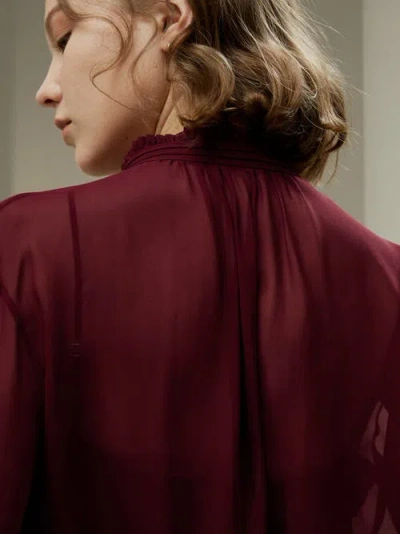 Lilysilk Tie Front Drawstring Georgette Blouse In Oxblood