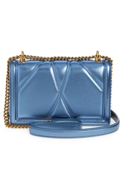 Dolce & Gabbana Devotion Medium Quilted Metallic Chain Shoulder Bag In 8h633 Blu Chiaro Laminato