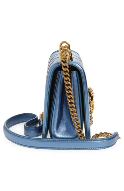 Dolce & Gabbana Devotion Medium Quilted Metallic Chain Shoulder Bag In 8h633 Blu Chiaro Laminato