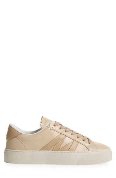 Moncler Monaco Leather Low-top Sneakers In Sand Beige