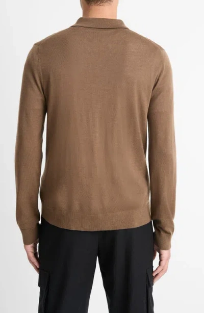 Vince Men's Merino Long-sleeve Polo Shirt In Lt Vicuna