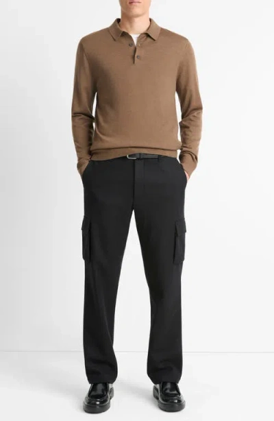 Vince Men's Merino Long-sleeve Polo Shirt In Lt Vicuna