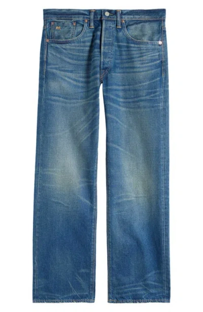 Shop Double Rl Cotton Selvedge Jeans In Grandfalls Wash