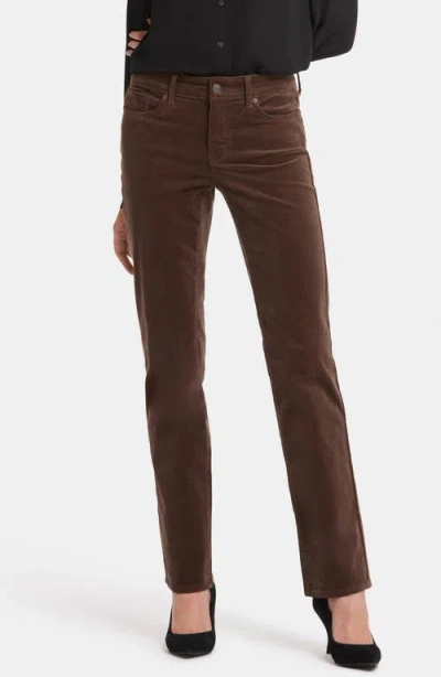 Nydj Womens Pocket Manmade Straight Leg Pants In Coffee Bean