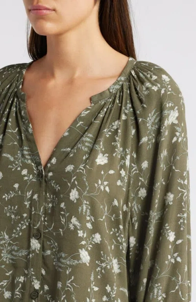 Treasure & Bond Flowy Button Front Minidress In Olive- Green Wild Vine