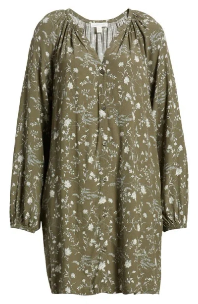 Treasure & Bond Flowy Button Front Minidress In Olive- Green Wild Vine