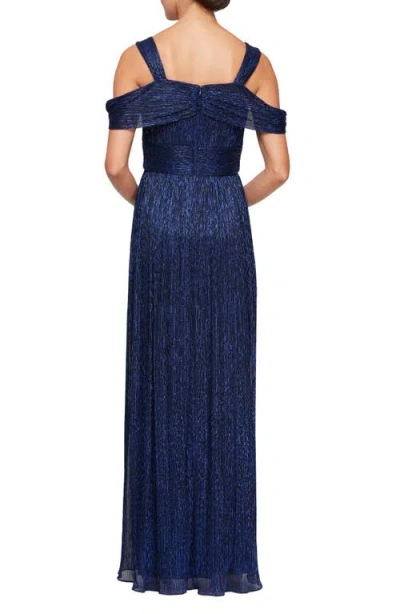 Alex Evenings Metallic Cold Shoulder Gown In Black Royal