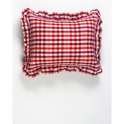 Shop Archive New York Noel Red Plaid Handwoven Cotton Ruffle Throw Pillow