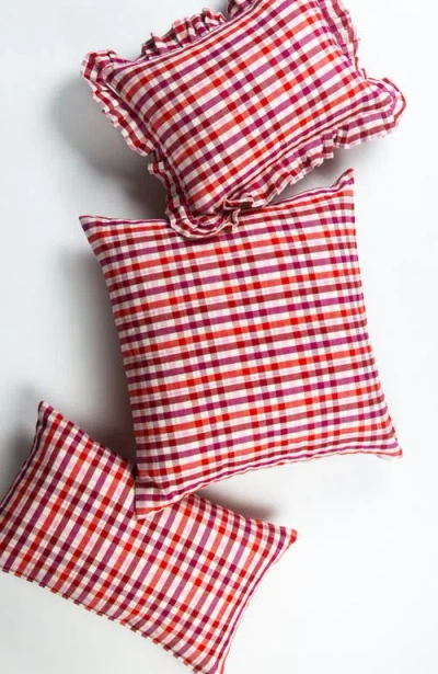 Archive New York Noel Red Plaid Handwoven Cotton Ruffle Throw Pillow In Red Plaid