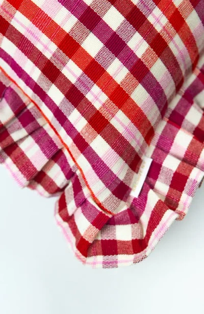 Archive New York Noel Red Plaid Handwoven Cotton Ruffle Throw Pillow In Red Plaid