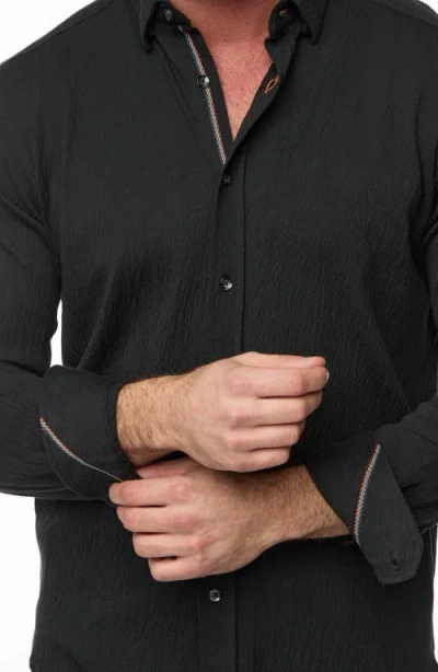 Robert Graham Hammond Tailored Fit Solid Textured Knit Button-up Shirt In Black