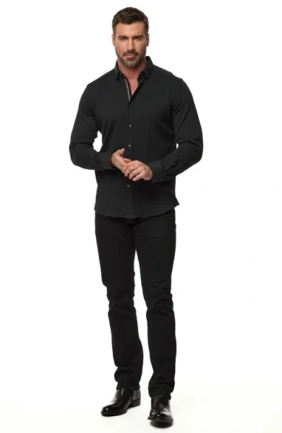 Robert Graham Hammond Tailored Fit Solid Textured Knit Button-up Shirt In Black