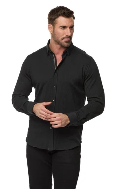 Robert Graham Hammond Tailored Fit Solid Textured Knit Button-up Shirt In Black