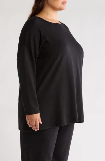 Shop Eileen Fisher Crewneck Long Sleeve Longline Top In Black