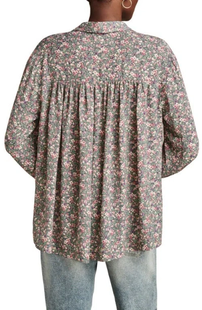 Lucky Brand Floral Pleat Back Button-up Shirt In Blue Floral