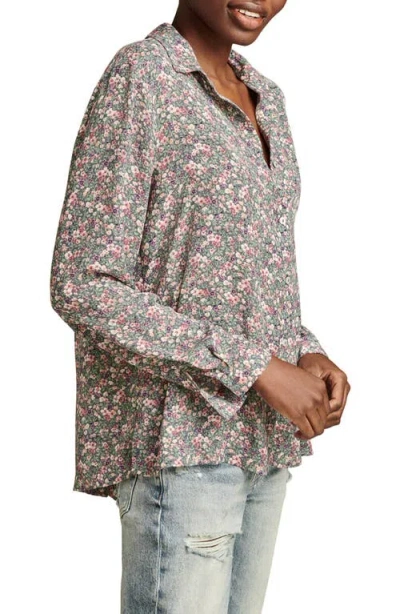 Lucky Brand Floral Pleat Back Button-up Shirt In Blue Floral