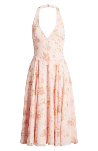 House Of Cb Solada Floral Halter Midi Sundress In Vintage Rose Print