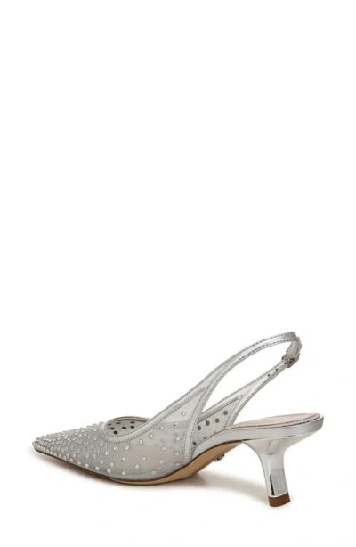 Sam Edelman Bianka Womens Mesh Kitten Heel Slingback Heels In Soft Silver