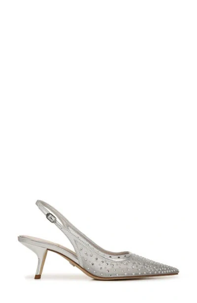 Sam Edelman Bianka Womens Mesh Kitten Heel Slingback Heels In Soft Silver