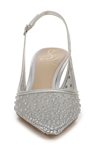 Sam Edelman Bianka Womens Mesh Kitten Heel Slingback Heels In Soft Silver