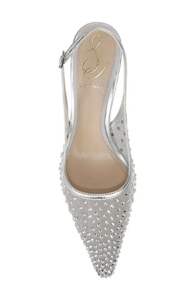 Sam Edelman Bianka Womens Mesh Kitten Heel Slingback Heels In Soft Silver
