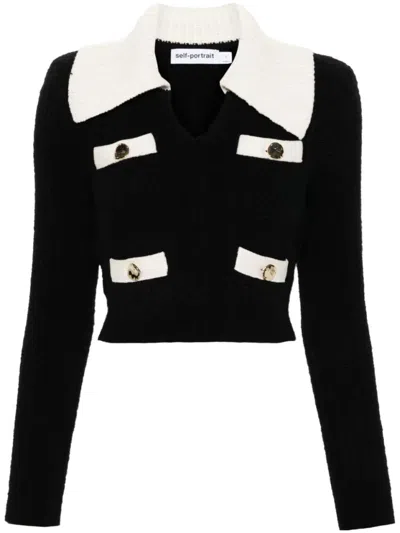 Self-portrait Front Slip Pocket Cropped Jumper In Black