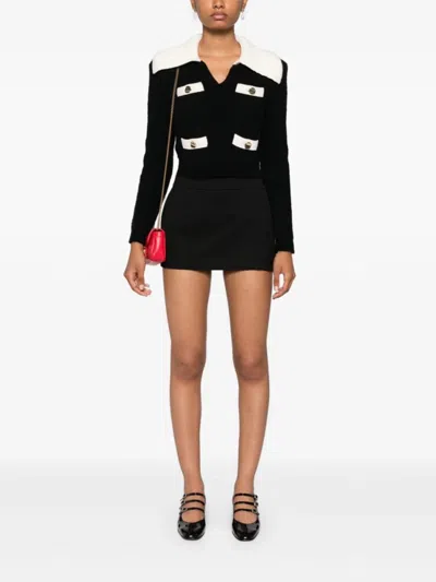 Self-portrait Front Slip Pocket Cropped Jumper In Black