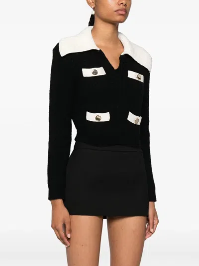 Self-portrait Front Slip Pocket Cropped Jumper In Black
