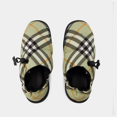 Burberry Printed Fabric Pillow Check Slip Ons In Multi