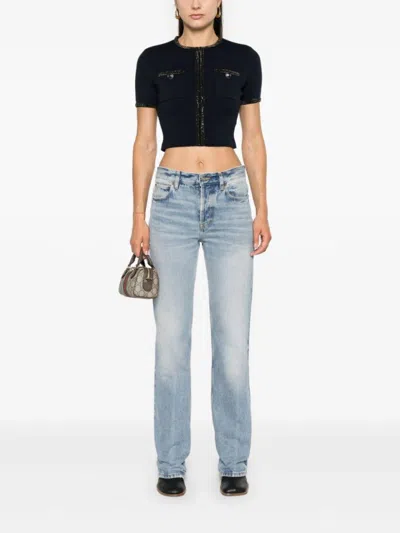 Self-portrait Crystal-embellished Cardigan In Blue