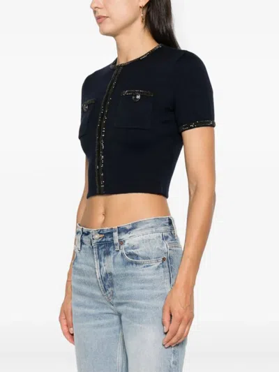 Self-portrait Crystal-embellished Cardigan In Blue