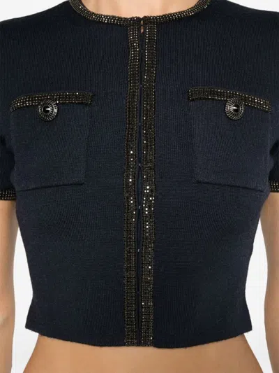 Self-portrait Crystal-embellished Cardigan In Blue
