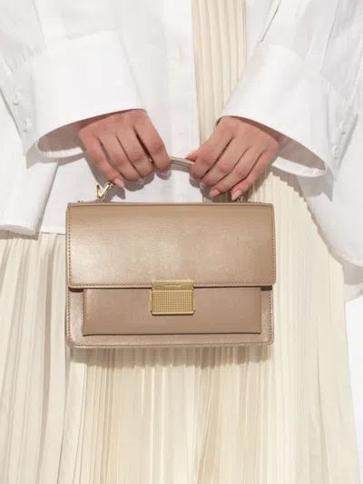 Golden Goose Deluxe Brand Structured Handbag With Gold-tone Clasp And Versatile Straps In Neutrals