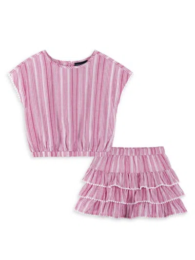 Andy & Evan Little Girl's 2-piece Striped Top & Skirt Set In Pink Stripe