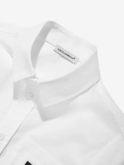 Dolce & Gabbana Boys Long Sleeve Logo Shirt In White
