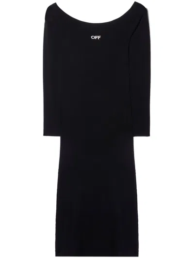 Shop Off-white Logo Print Midi Dress In Black