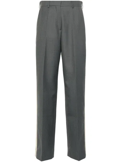 Shop Palm Angels Tailored Straight Leg Wool Blend Trousers In Grey