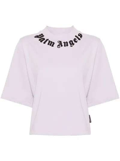 Shop Palm Angels Neckline Logo Print Cropped T-shirt In Purple